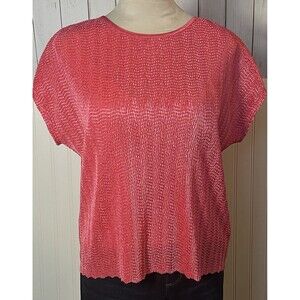 Tanjay Women’s Petite Blouse Textured Stretch Short Sleeve Pink Petite Medium